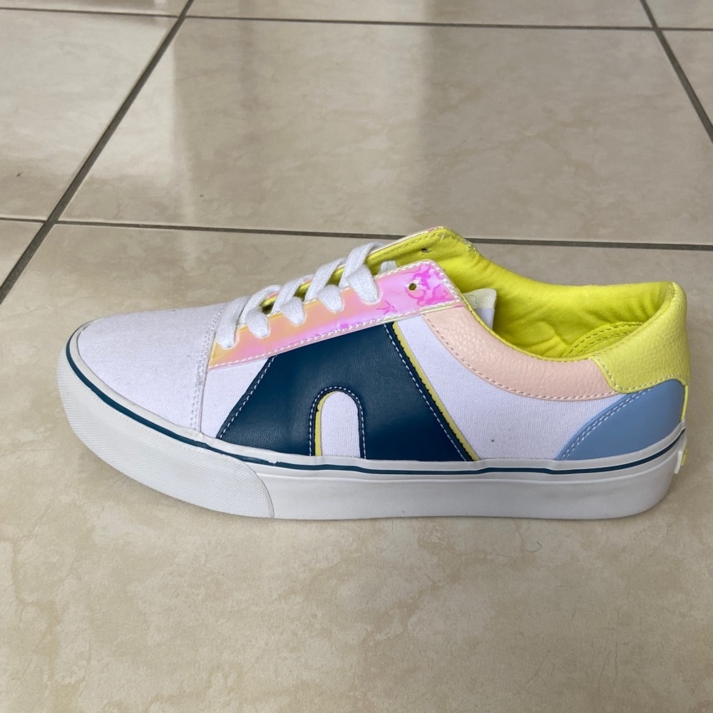 Airwalk White and Blue Sneakers with Pink and Yellow Accents
